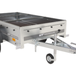 Garden Trailer 200 Kipp Einachsanhänger mit Stützrad und blauer Flachplane